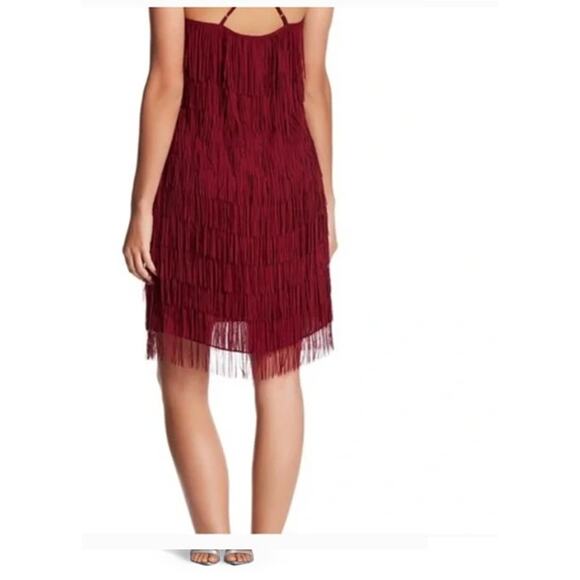Nicole Miller Burgundy Fringe Mini DressWomen's Size 6 - Picture 2 of 5